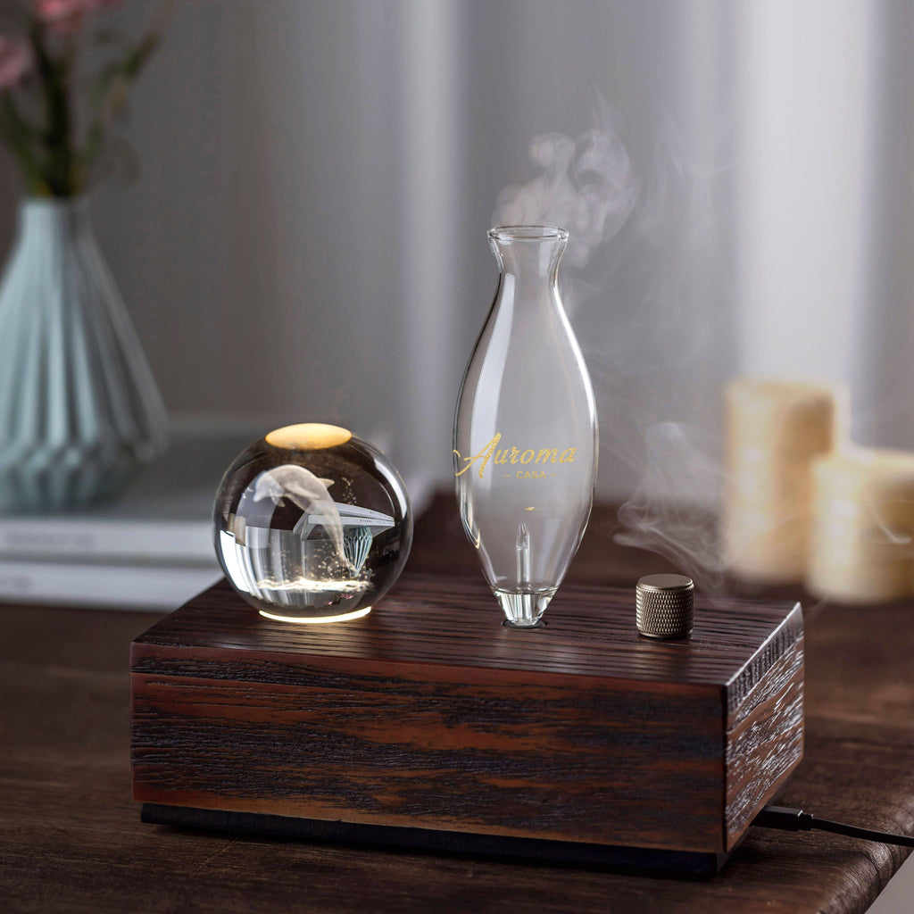【Auroma-casa】ヴィンテージ風クリスタルボールアロマ｜月・イルカ・クラゲ 精油ディフューザー 高級感ある小物ギフト