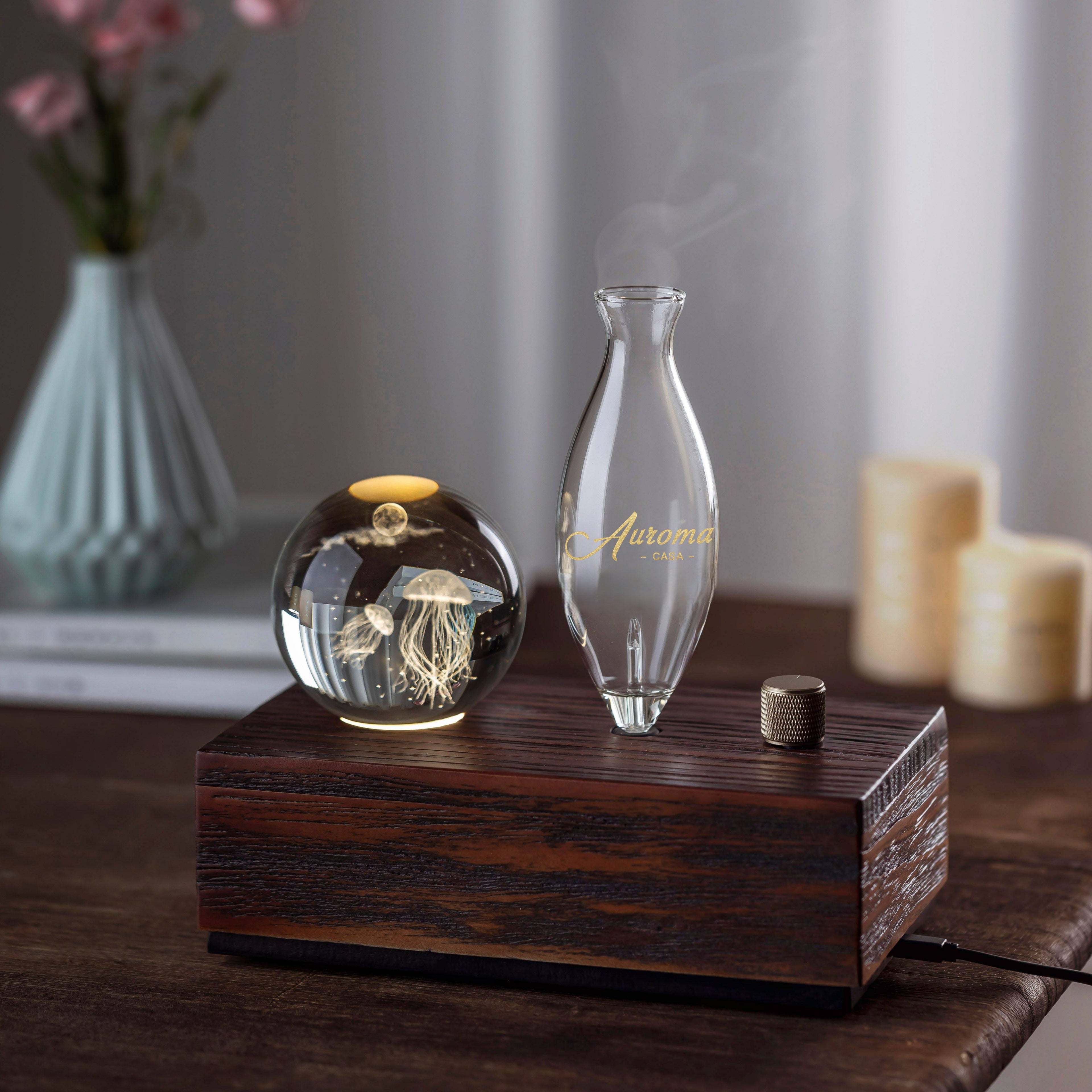 【Auroma-casa】ヴィンテージ風クリスタルボールアロマ｜月・イルカ・クラゲ 精油ディフューザー 高級感ある小物ギフト