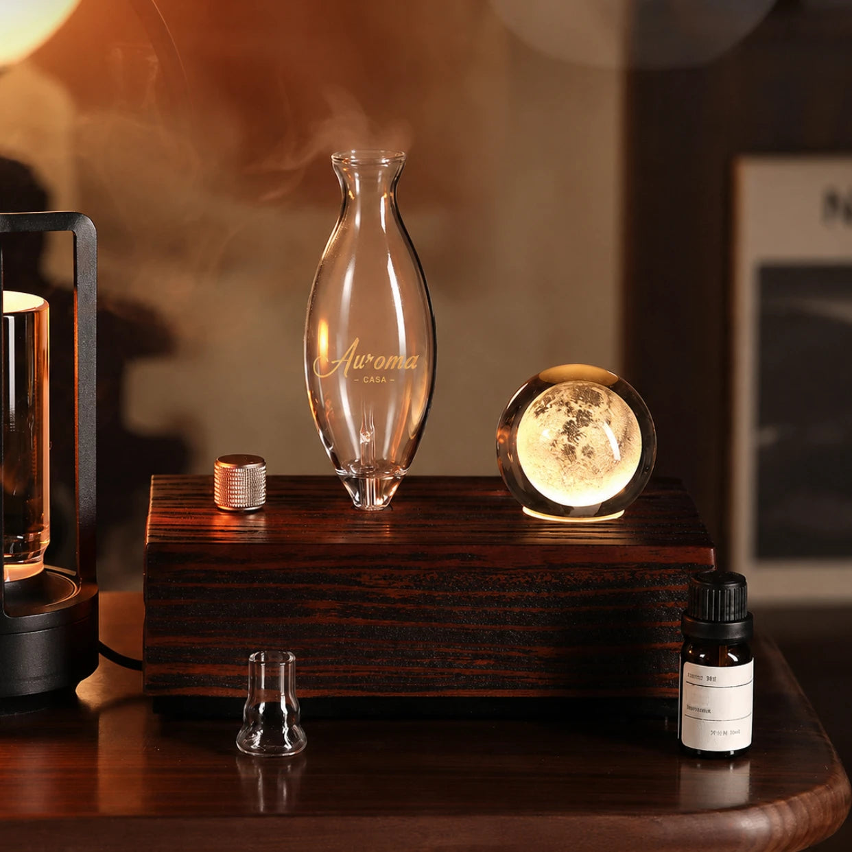 アロマディフューザー 水なし コードレス ネブライザー式 ギフトラッピング無料【Auroma-casa】天然木 ガラス 高級 おしゃれ ルームフレグランス 人気 誕生日 プレゼント