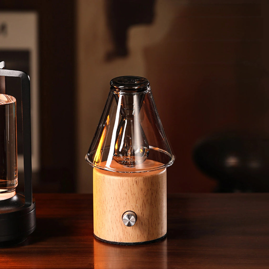 【Auroma-casa】水なしアロマディフューザー｜ネブライザー式・精油専用｜天然木・手吹きガラス・充電式｜寝室・リビング・書斎に