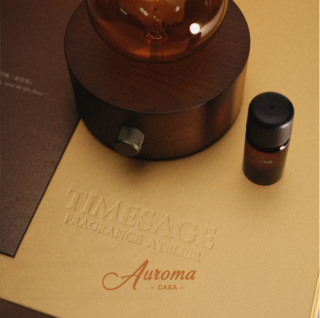 【Auroma-casa】アロマディフューザー 水なし｜精油ディフューザー・ネブライザー式｜天然木・手吹きガラス｜寝室・リビング用