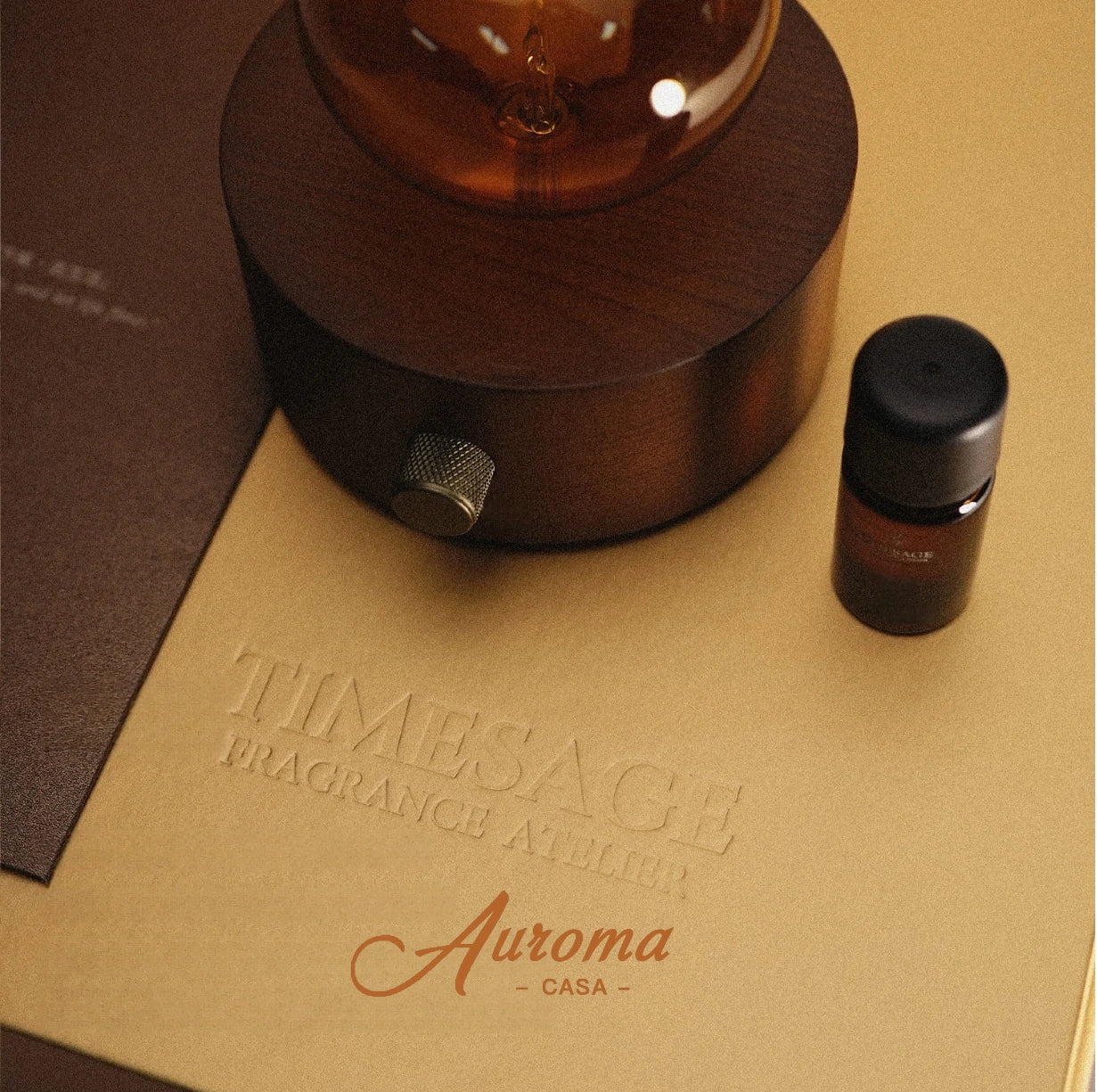 【Auroma-casa】アロマディフューザー 水なし｜精油ディフューザー・ネブライザー式｜天然木・手吹きガラス｜寝室・リビング用